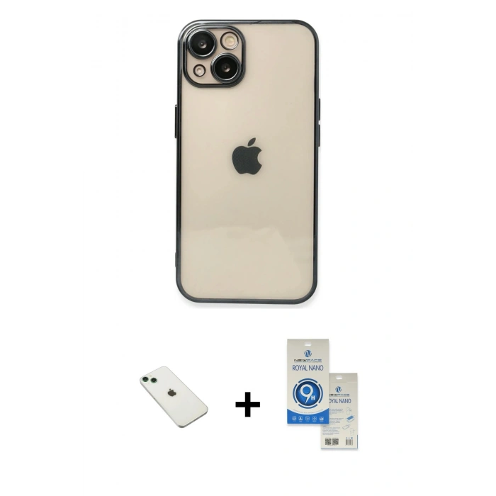 MARSİLYAN™- iPhone 14 Kılıf Vadi Minimal - Şeffaf Royal Nano Ekran Koruyucu + Diamond Kamera Lens - YL