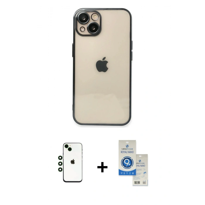 MARSİLYAN™- iPhone 14 Kılıf Vadi Minimal - Şeffaf Royal Nano Ekran Koruyucu + Shine Kamera Lens - YL