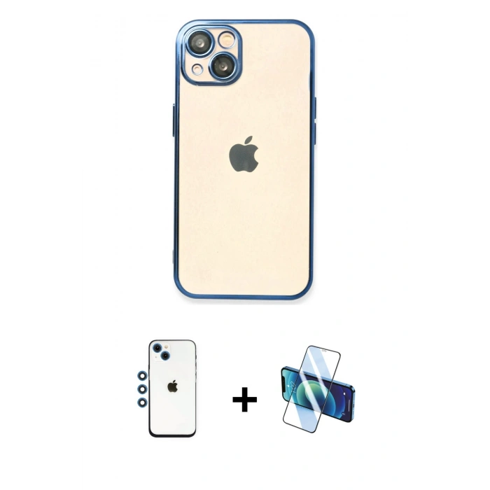 MARSİLYAN™- iPhone 14 Kılıf Vadi Minimal - Siyah 3D Antistatik Cam Ekran Koruyucu + Shine Kamera Lens - MI