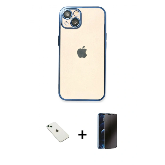 MARSİLYAN™- iPhone 14 Kılıf Vadi Minimal - Siyah 3D Antistatik Hayalet Cam Ekran Koruyucu + Diamond Kamera Lens - YL