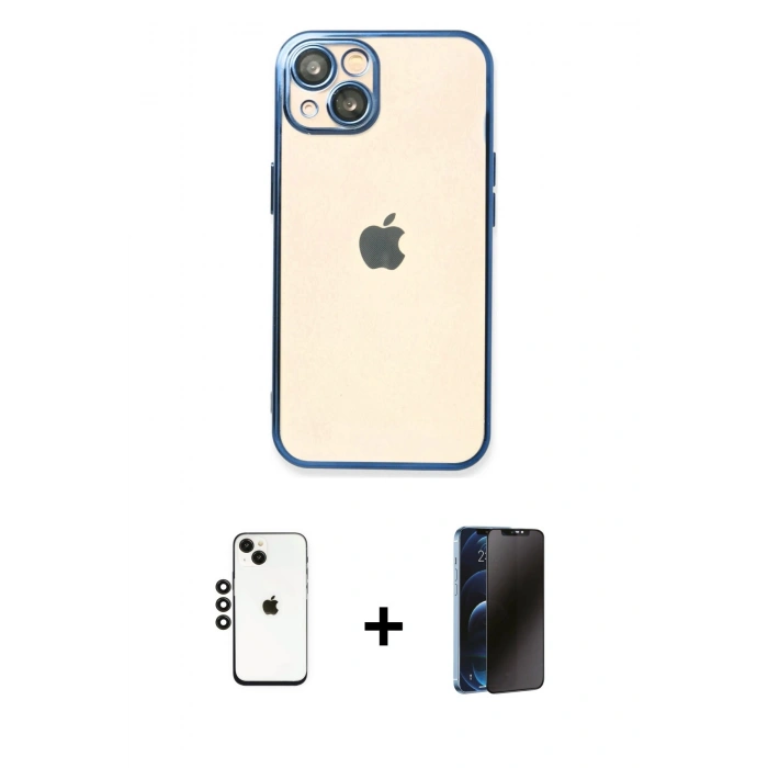 MARSİLYAN™- iPhone 14 Kılıf Vadi Minimal - Siyah 3D Antistatik Hayalet Cam Ekran Koruyucu + Shine Kamera Lens - SH