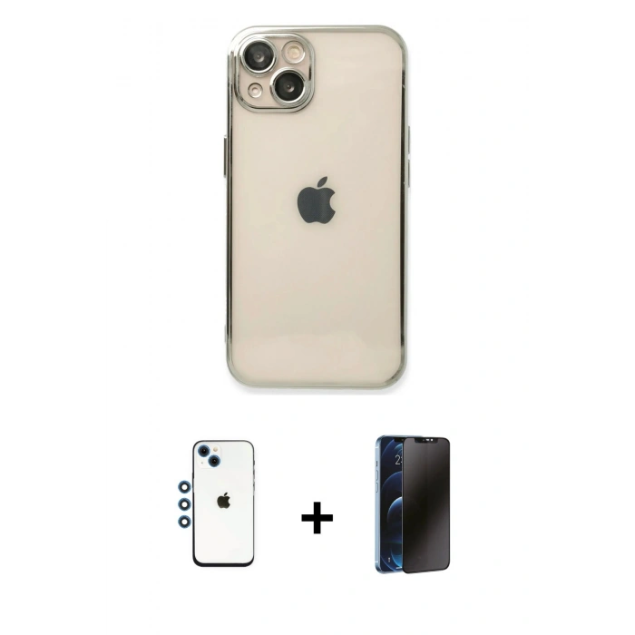 MARSİLYAN™- iPhone 14 Kılıf Vadi Minimal - Siyah 3D Antistatik Hayalet Cam Ekran Koruyucu + Shine Kamera Lens - MI