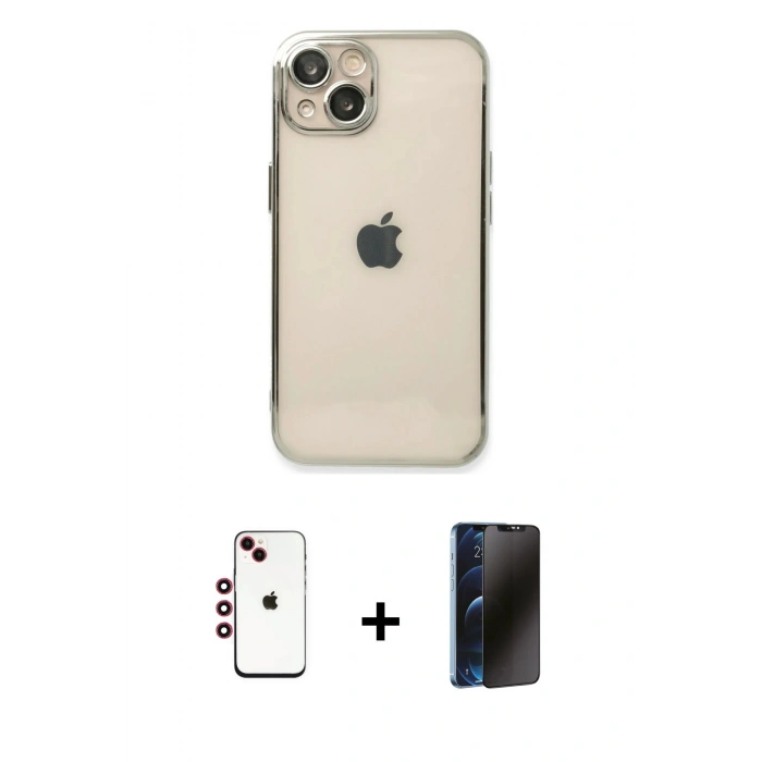 MARSİLYAN™- iPhone 14 Kılıf Vadi Minimal - Siyah 3D Antistatik Hayalet Cam Ekran Koruyucu + Shine Kamera Lens - KI