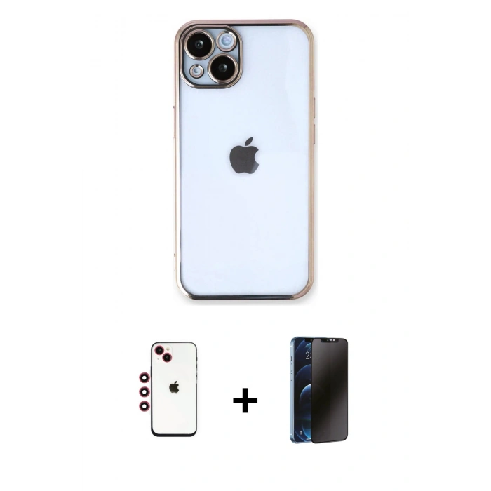 MARSİLYAN™- iPhone 14 Kılıf Vadi Minimal - Siyah 3D Antistatik Hayalet Cam Ekran Koruyucu + Shine Kamera Lens - KI