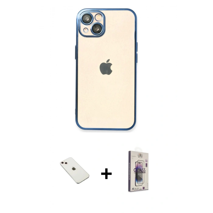MARSİLYAN™- iPhone 14 Kılıf Vadi Minimal - Siyah Bilvis 3D Cam Ekran Koruyucu + Diamond Kamera Lens - PE