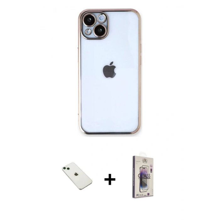 MARSİLYAN™- iPhone 14 Kılıf Vadi Minimal - Siyah Bilvis 3D Cam Ekran Koruyucu + Diamond Kamera Lens - YL
