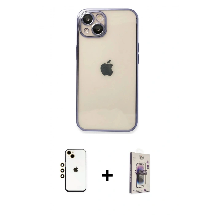 MARSİLYAN™- iPhone 14 Kılıf Vadi Minimal - Siyah Bilvis 3D Cam Ekran Koruyucu + Shine Kamera Lens - GD