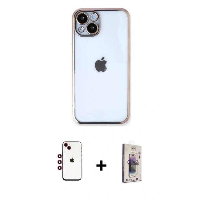 MARSİLYAN™- iPhone 14 Kılıf Vadi Minimal - Siyah Bilvis 3D Cam Ekran Koruyucu + Shine Kamera Lens - KI