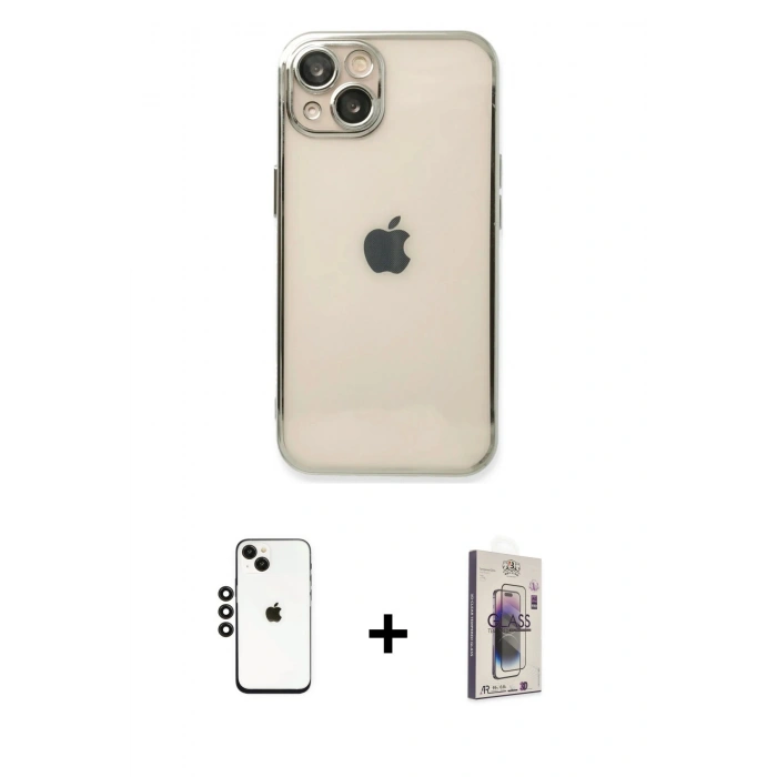 MARSİLYAN™- iPhone 14 Kılıf Vadi Minimal - Siyah Bilvis 3D Cam Ekran Koruyucu + Siyah Shine Kamera Lens