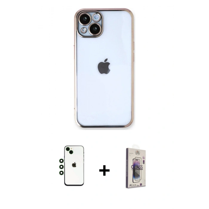 MARSİLYAN™- iPhone 14 Kılıf Vadi Minimal - Siyah Bilvis 3D Cam Ekran Koruyucu + Shine Kamera Lens - YL