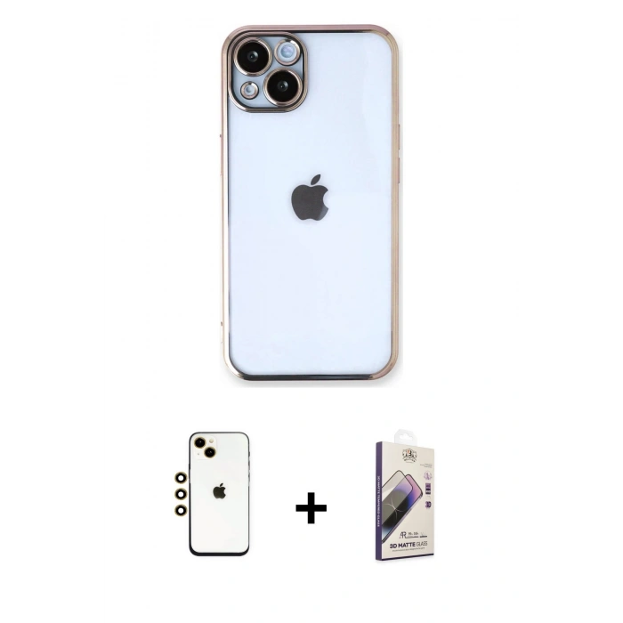 MARSİLYAN™- iPhone 14 Kılıf Vadi Minimal - Siyah Bilvis 3D Mat Cam Ekran Koruyucu + Shine Kamera Lens - GD