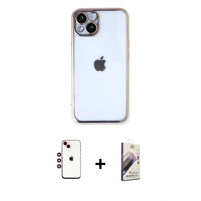 MARSİLYAN™- iPhone 14 Kılıf Vadi Minimal - Siyah Bilvis 3D Mat Cam Ekran Koruyucu + Shine Kamera Lens - KI