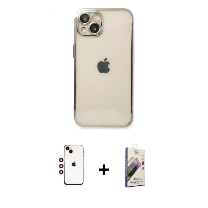 MARSİLYAN™- iPhone 14 Kılıf Vadi Minimal - Siyah Bilvis 3D Mat Cam Ekran Koruyucu + Shine Kamera Lens - KI