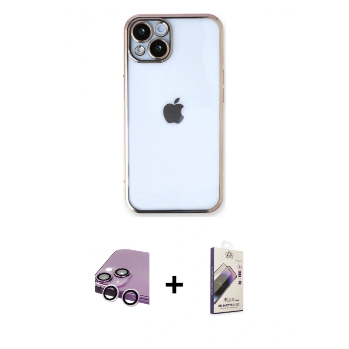 MARSİLYAN™- iPhone 14 Kılıf Vadi Minimal - Siyah Bilvis 3D Mat Cam Ekran Koruyucu + Raze Metal Kamera Lens - MR
