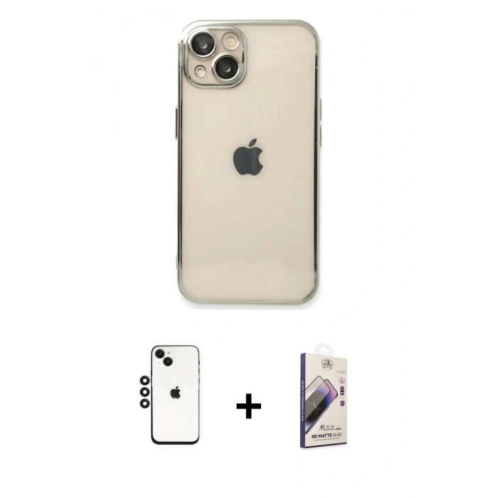 MARSİLYAN™- iPhone 14 Kılıf Vadi Minimal - Siyah Bilvis 3D Mat Cam Ekran Koruyucu + Siyah Shine Kamera Lens