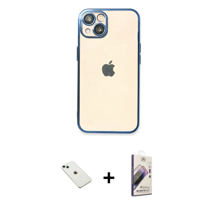 MARSİLYAN™- iPhone 14 Kılıf Vadi Minimal - Siyah Bilvis 3D Mat Cam Ekran Koruyucu + Diamond Kamera Lens - YL