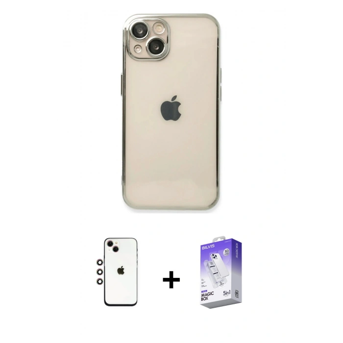 MARSİLYAN™- iPhone 14 Kılıf Vadi Minimal - Siyah Bilvis 5in1 3D Magic Cam Ekran Koruyucu + Shine Kamera Lens - GI