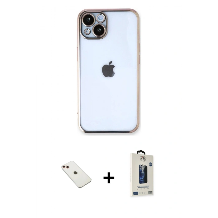MARSİLYAN™- iPhone 14 Kılıf Vadi Minimal - Siyah Bilvis Hayalet Cam Ekran Koruyucu + Diamond Kamera Lens - KI