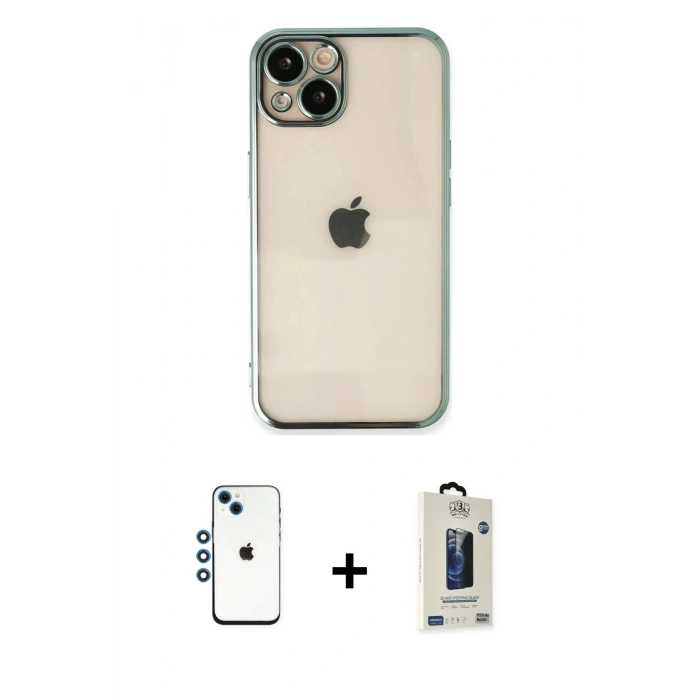 MARSİLYAN™- iPhone 14 Kılıf Vadi Minimal - Siyah Bilvis Hayalet Cam Ekran Koruyucu + Shine Kamera Lens - MI