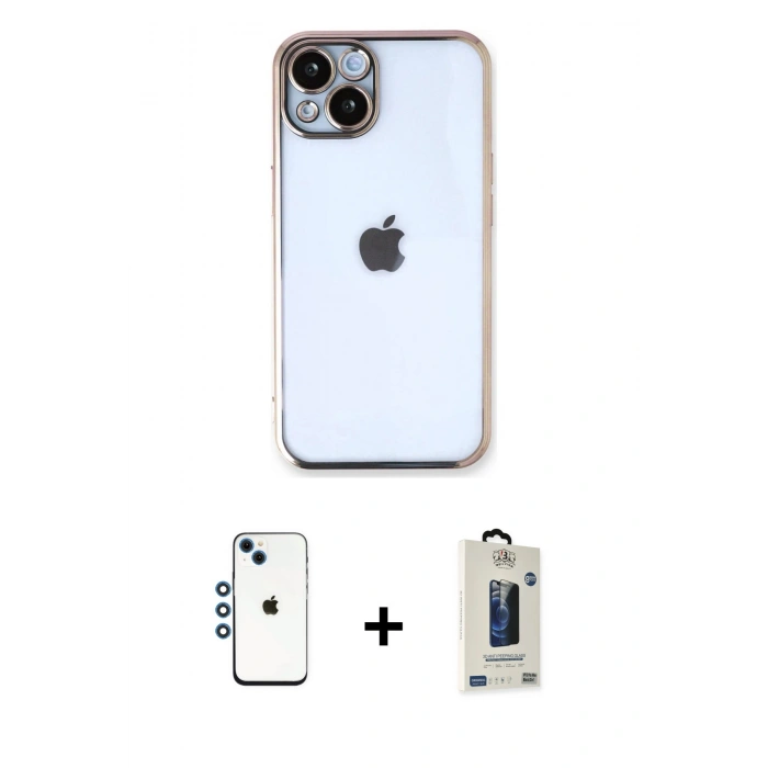 MARSİLYAN™- iPhone 14 Kılıf Vadi Minimal - Siyah Bilvis Hayalet Cam Ekran Koruyucu + Shine Kamera Lens - MI