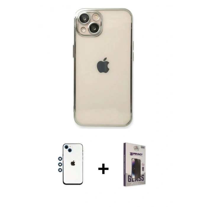 MARSİLYAN™- iPhone 14 Kılıf Vadi Minimal - Siyah Bilvis Hayalet Cam Ekran Koruyucu + Shine Kamera Lens - MI