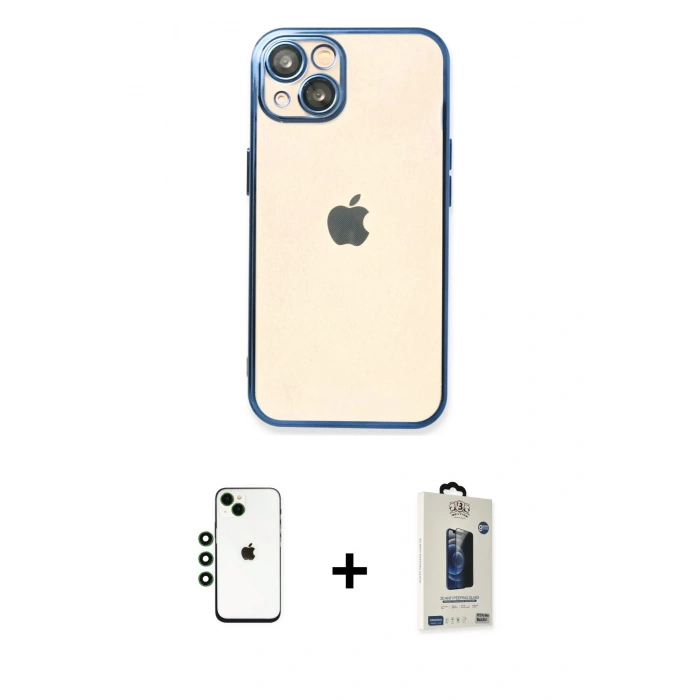 MARSİLYAN™- iPhone 14 Kılıf Vadi Minimal - Siyah Bilvis Hayalet Cam Ekran Koruyucu + Shine Kamera Lens - YL