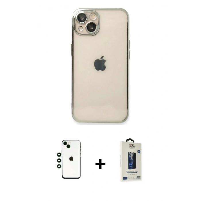 MARSİLYAN™- iPhone 14 Kılıf Vadi Minimal - Siyah Bilvis Hayalet Cam Ekran Koruyucu + Shine Kamera Lens - YL