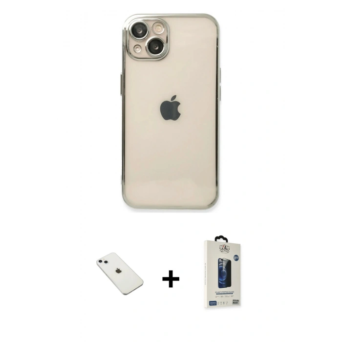 MARSİLYAN™- iPhone 14 Kılıf Vadi Minimal - Siyah Bilvis Hayalet Cam Ekran Koruyucu + Diamond Kamera Lens - SABE