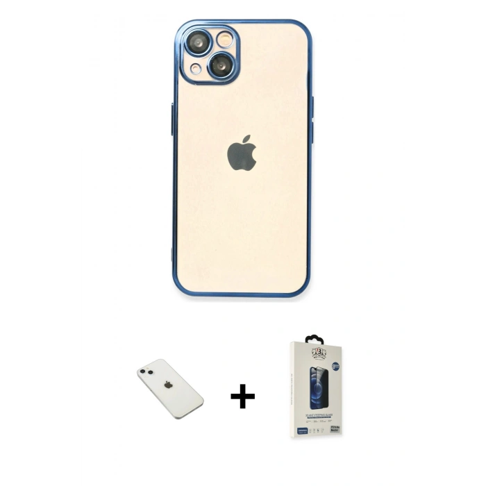 MARSİLYAN™- iPhone 14 Kılıf Vadi Minimal - Siyah Bilvis Hayalet Cam Ekran Koruyucu + Diamond Kamera Lens - SABE