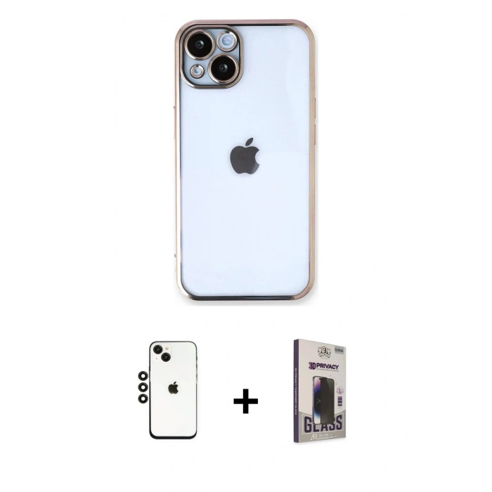 MARSİLYAN™- iPhone 14 Kılıf Vadi Minimal - Siyah Bilvis Hayalet Cam Ekran Koruyucu + Shine Kamera Lens - SH