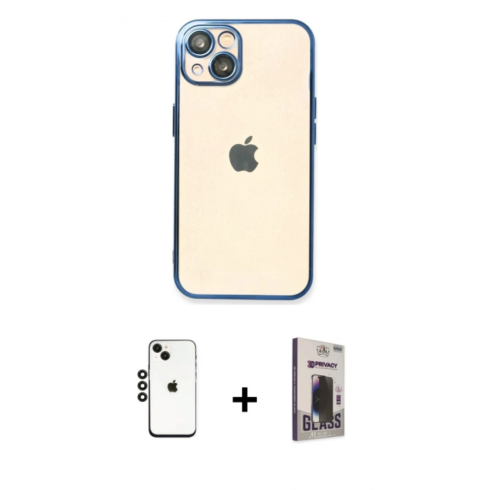 MARSİLYAN™- iPhone 14 Kılıf Vadi Minimal - Siyah Bilvis Hayalet Cam Ekran Koruyucu + Shine Kamera Lens - SH