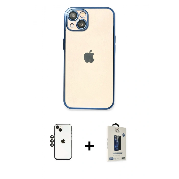MARSİLYAN™- iPhone 14 Kılıf Vadi Minimal - Siyah Bilvis Hayalet Cam Ekran Koruyucu + Shine Kamera Lens - SH