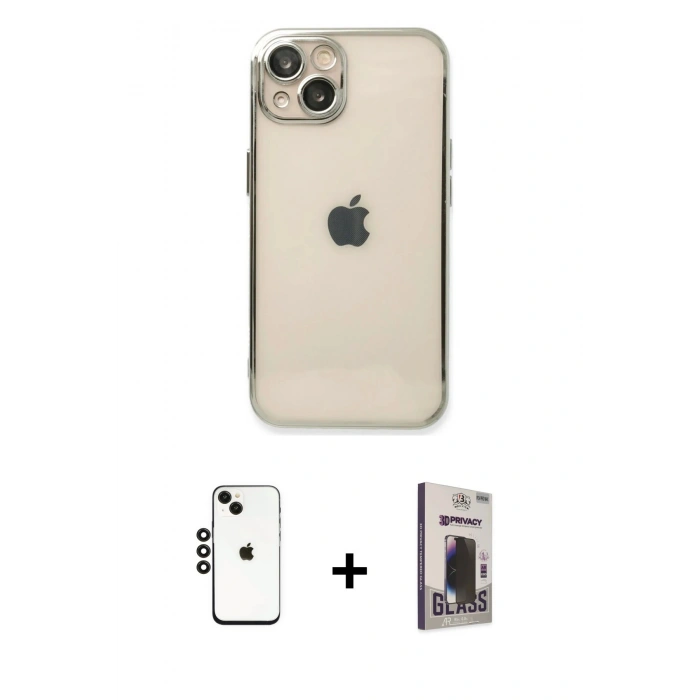 MARSİLYAN™- iPhone 14 Kılıf Vadi Minimal - Siyah Bilvis Hayalet Cam Ekran Koruyucu + Shine Kamera Lens - SH