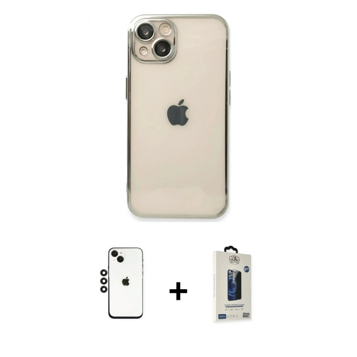 MARSİLYAN™- iPhone 14 Kılıf Vadi Minimal - Siyah Bilvis Hayalet Cam Ekran Koruyucu + Shine Kamera Lens - SH