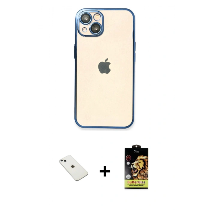 MARSİLYAN™- iPhone 14 Kılıf Vadi Minimal - Siyah Buffer Cam Ekran Koruyucu + Diamond Kamera Lens - SABE