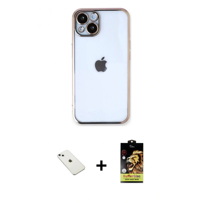 MARSİLYAN™- iPhone 14 Kılıf Vadi Minimal - Siyah Buffer Cam Ekran Koruyucu + Diamond Kamera Lens - SABE