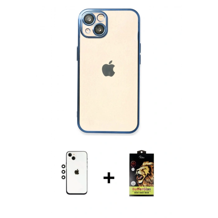 MARSİLYAN™- iPhone 14 Kılıf Vadi Minimal - Siyah Buffer Cam Ekran Koruyucu + Shine Kamera Lens - GS