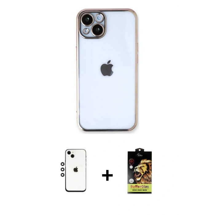 MARSİLYAN™- iPhone 14 Kılıf Vadi Minimal - Siyah Buffer Cam Ekran Koruyucu + Shine Kamera Lens - GS