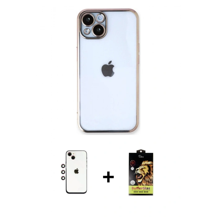 MARSİLYAN™- iPhone 14 Kılıf Vadi Minimal - Siyah Buffer Cam Ekran Koruyucu + Shine Kamera Lens - GI