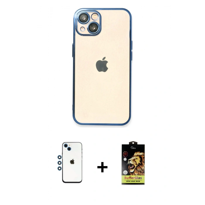 MARSİLYAN™- iPhone 14 Kılıf Vadi Minimal - Siyah Buffer Cam Ekran Koruyucu + Shine Kamera Lens - MI