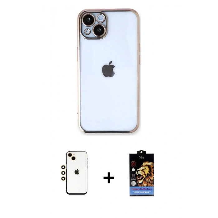 MARSİLYAN™- iPhone 14 Kılıf Vadi Minimal - Siyah Buffer Hayalet Cam Ekran Koruyucu + Shine Kamera Lens - GD