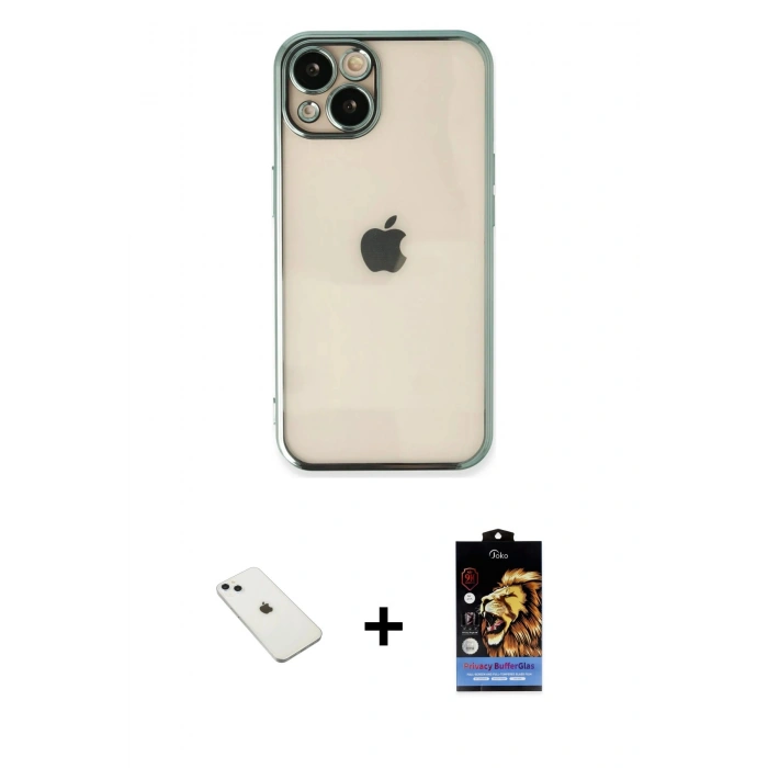 MARSİLYAN™- iPhone 14 Kılıf Vadi Minimal - Siyah Buffer Hayalet Cam Ekran Koruyucu + Diamond Kamera Lens - SABE