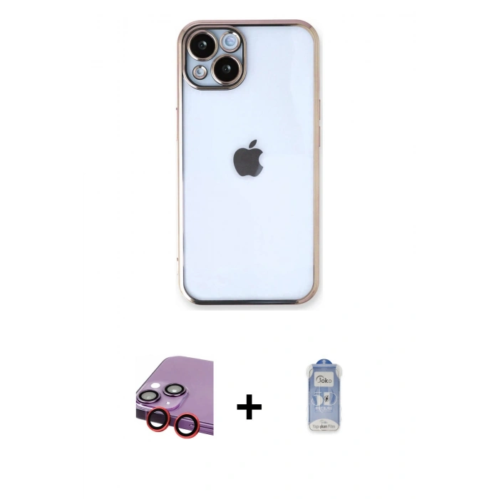MARSİLYAN™- iPhone 14 Kılıf Vadi Minimal - Siyah Joko Magic 5D Cam + Raze Metal Kamera Lens - KI