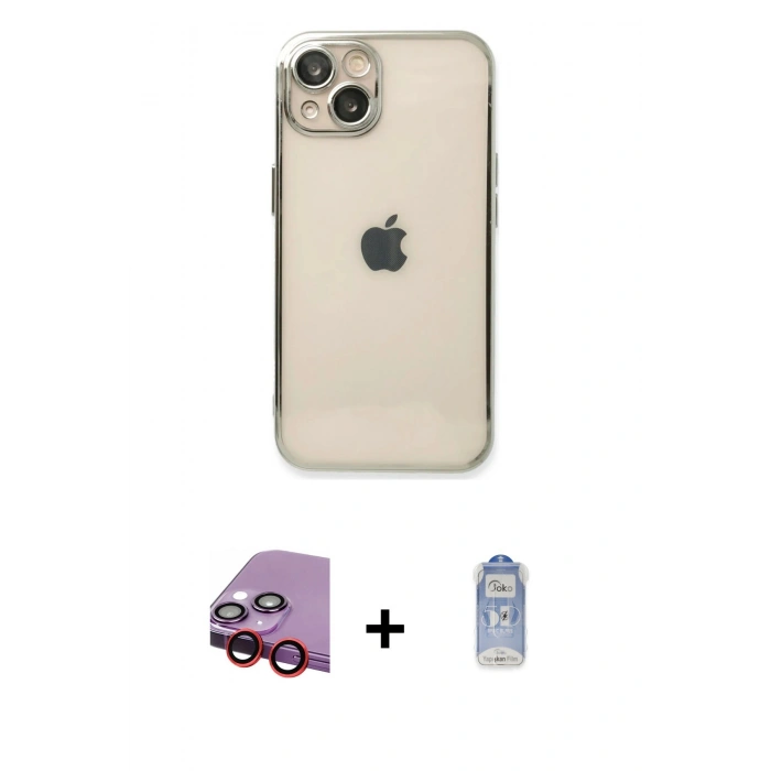 MARSİLYAN™- iPhone 14 Kılıf Vadi Minimal - Siyah Joko Magic 5D Cam + Raze Metal Kamera Lens - KI