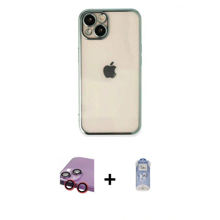 MARSİLYAN™- iPhone 14 Kılıf Vadi Minimal - Siyah Joko Magic 5D Cam + Raze Metal Kamera Lens - KI