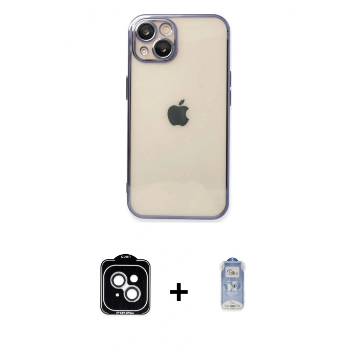 MARSİLYAN™- iPhone 14 Kılıf Vadi Minimal - Siyah Joko Magic 5D Cam + PVD Metal Kamera Lens - GS