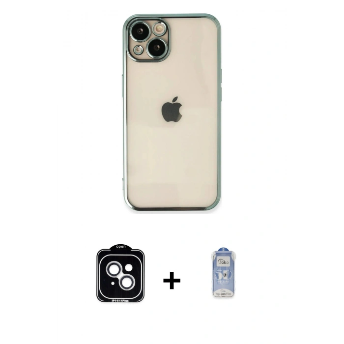 MARSİLYAN™- iPhone 14 Kılıf Vadi Minimal - Siyah Joko Magic 5D Cam + PVD Metal Kamera Lens - GS