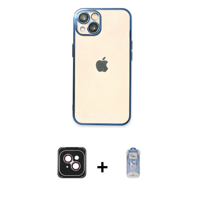 MARSİLYAN™- iPhone 14 Kılıf Vadi Minimal - Siyah Joko Magic 5D Cam + PVD Metal Kamera Lens - PE