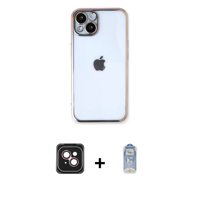 MARSİLYAN™- iPhone 14 Kılıf Vadi Minimal - Siyah Joko Magic 5D Cam + PVD Metal Kamera Lens - PE
