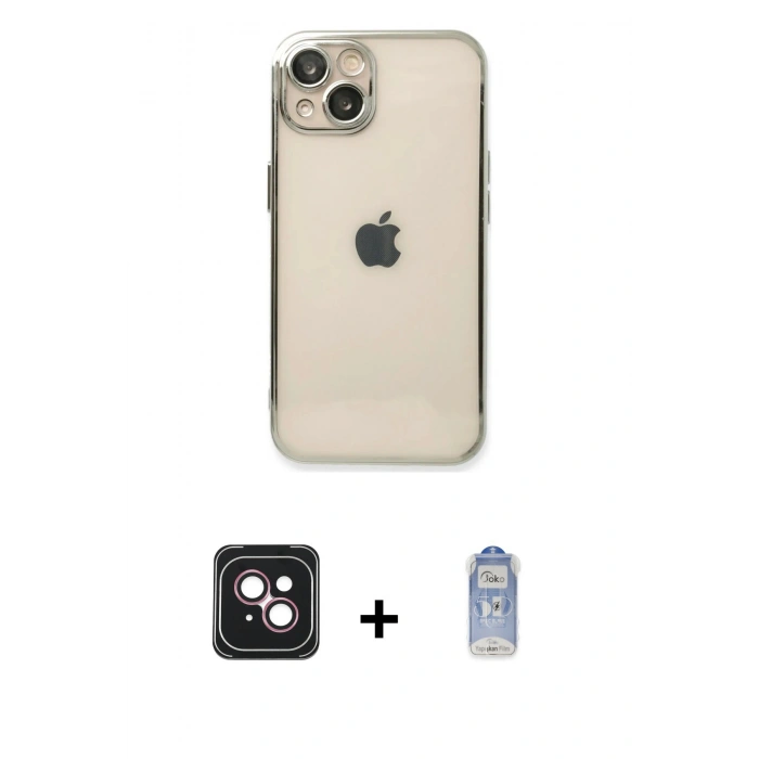 MARSİLYAN™- iPhone 14 Kılıf Vadi Minimal - Siyah Joko Magic 5D Cam + PVD Metal Kamera Lens - PE